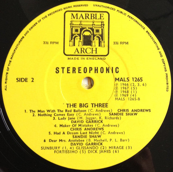 Chris Andrews (3) / David Garrick / Sandie Shaw : The Big Three (LP, Comp)