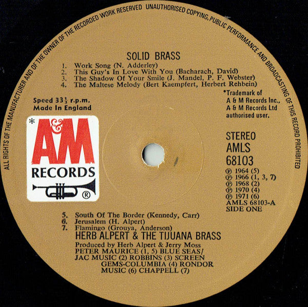 Herb Alpert & The Tijuana Brass : Solid Brass (LP, Comp)