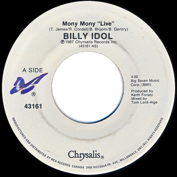 Billy Idol : Mony Mony (Live) / Shakin' All Over (Live) (7", Single)