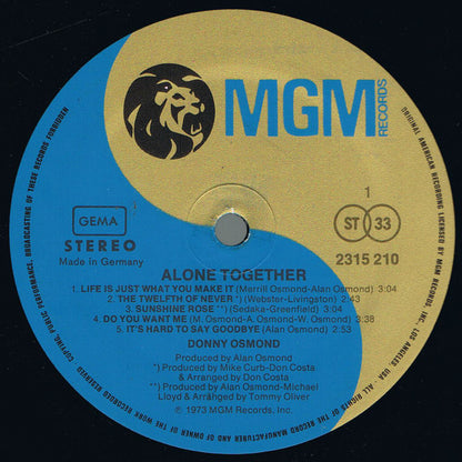 Donny Osmond : Alone Together (LP, Album)