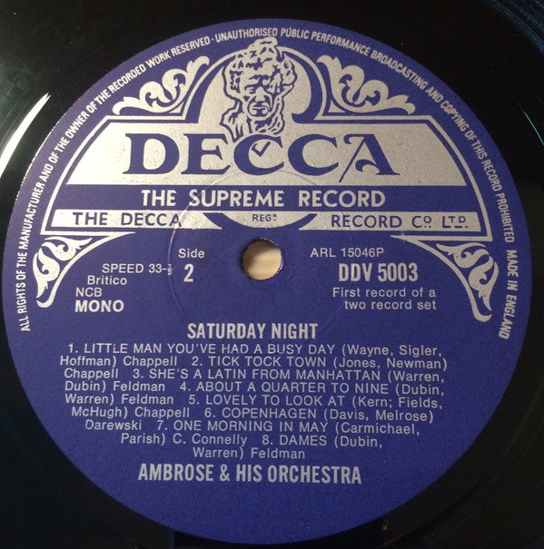 Ambrose & His Orchestra : Saturday Night (2xLP, Comp, Mono)