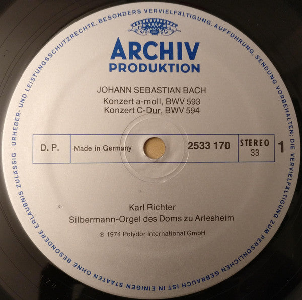 Johann Sebastian Bach, Karl Richter : Die 6 Orgelkonzerte, BWV 592–597 (LP, Gat)