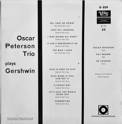 The Oscar Peterson Trio : Oscar Peterson Trio Plays Gershwin (10", Mono)