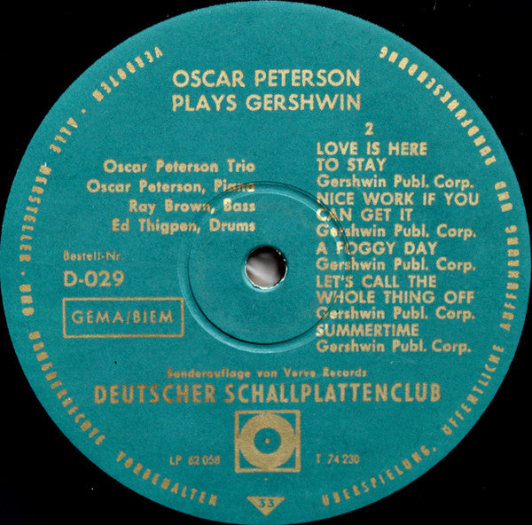 The Oscar Peterson Trio : Oscar Peterson Trio Plays Gershwin (10", Mono)