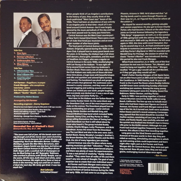 Art Farmer / Frank Morgan / Lou Levy / Eric Von Essen / Albert Heath : Central Avenue Reunion (LP, Album)