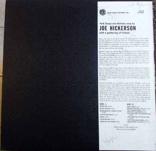 Joe Hickerson : Joe Hickerson With A Gathering Of Friends (LP, Album)