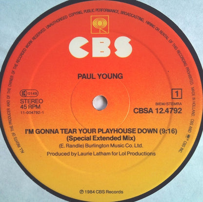 Paul Young : I'm Gonna Tear Your Playhouse Down (12", Maxi)