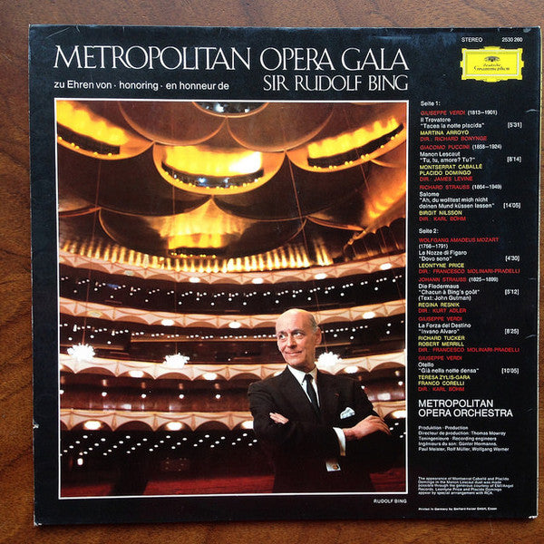 Various : Highlights From Metropolitan Opera Gala Honouring Sir Rudolph Bing (LP, Gat)