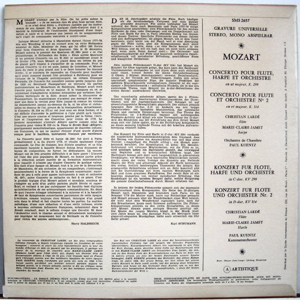 Wolfgang Amadeus Mozart / Orchestre De Chambre Paul Kuentz : Konzert Für Flöte, Harfe Und Orchester - Konzert Für Flöte Und Orchester Nr. 2 (LP)