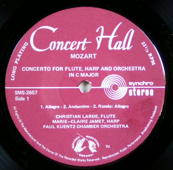 Wolfgang Amadeus Mozart / Orchestre De Chambre Paul Kuentz : Konzert Für Flöte, Harfe Und Orchester - Konzert Für Flöte Und Orchester Nr. 2 (LP)