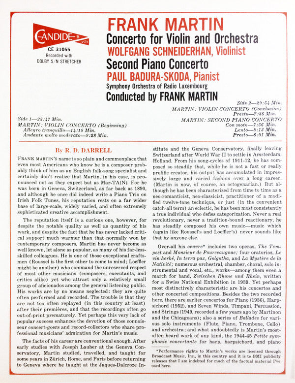 Frank Martin (3) : Piano Concerto No 2 / Violin Concerto (LP, Can)