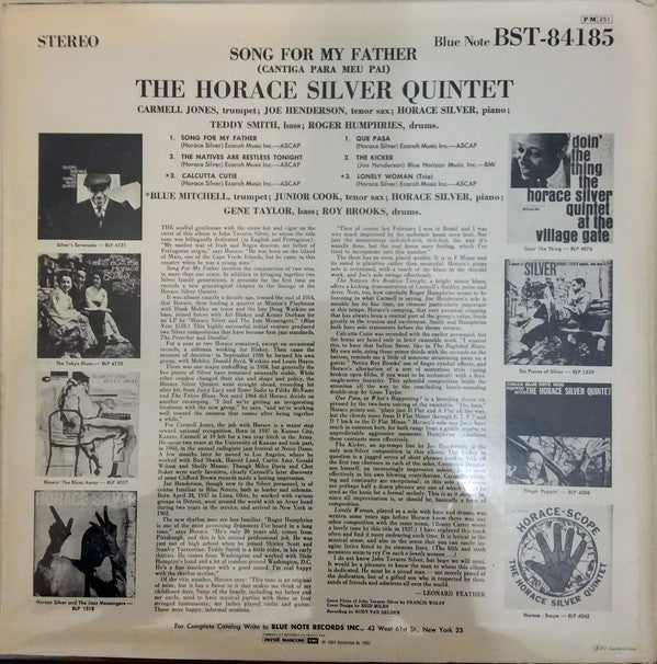 The Horace Silver Quintet : Song For My Father (Cantiga Para Meu Pai) (LP, Album, RE)