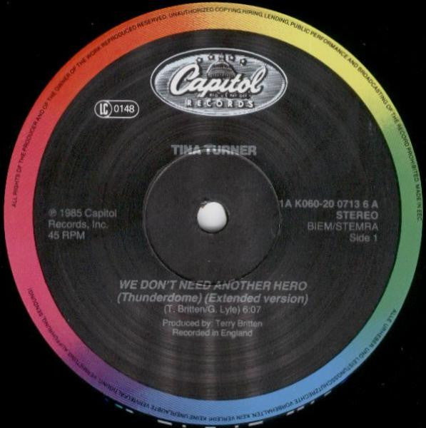 Tina Turner : We Don't Need Another Hero (Thunderdome) – Extended Mix (12", Single)