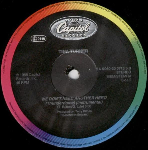 Tina Turner : We Don't Need Another Hero (Thunderdome) – Extended Mix (12", Single)