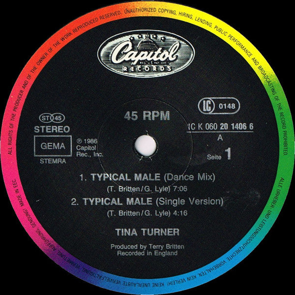 Tina Turner : Typical Male (Dance Mix) (12", Maxi)