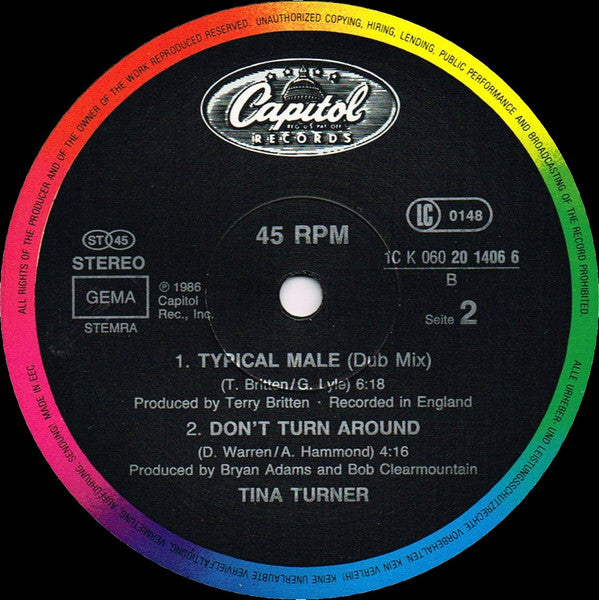 Tina Turner : Typical Male (Dance Mix) (12", Maxi)