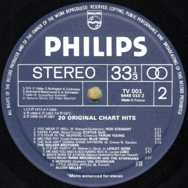 Various : 20 Original Chart Hits  (LP, Comp, Fre)