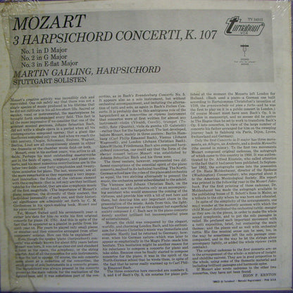 Wolfgang Amadeus Mozart, Martin Galling, Stuttgarter Solisten : 3 Harpsichord Concerti K. 107 (LP)