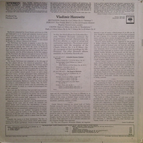 Vladimir Horowitz / Ludwig van Beethoven / Claude Debussy / Frédéric Chopin : In His First Recordings Of: Beethoven: "Pathétique" Sonata / Debussy: Three Preludes / Chopin: Two Etudes / Chopin: Scherzo No. 1 In B Minor (LP, Album, Pit)