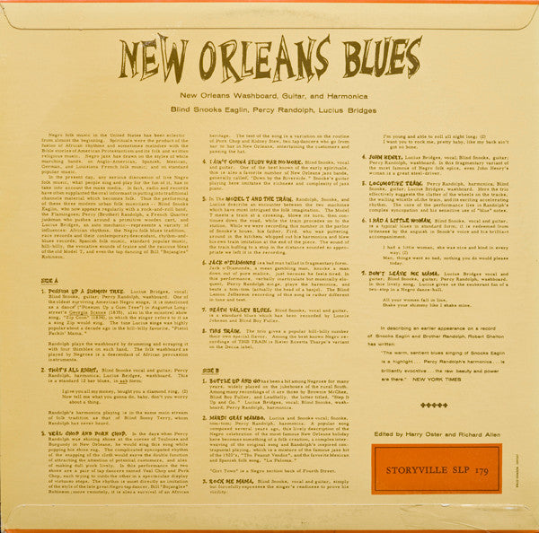 Snooks Eaglin, Percy Randolph, Lucius Bridges : New Orleans Blues (LP, Album, RE)