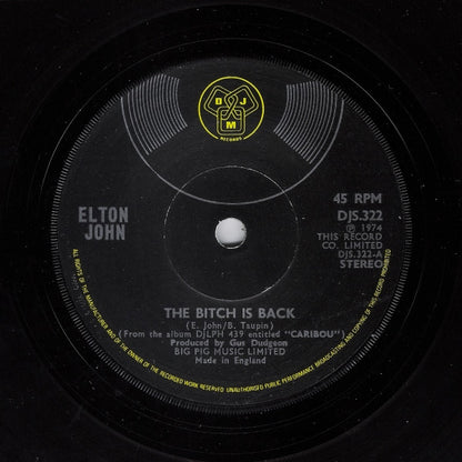 Elton John : The Bitch Is Back (7", Single, Sol)