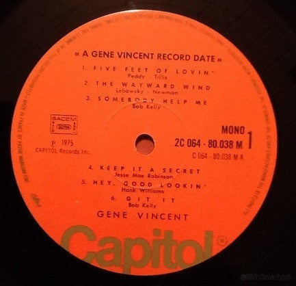 Gene Vincent & His Blue Caps : A Gene Vincent Record Date (LP, Album, Mono, RE, Red)