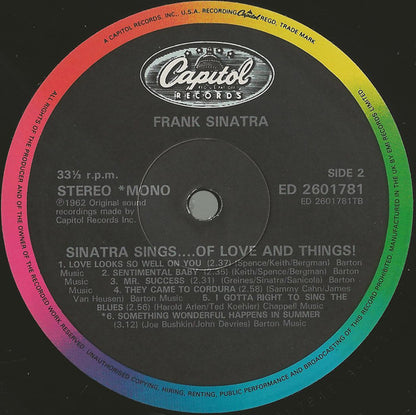 Frank Sinatra : Sinatra Sings...Of Love And Things (LP, Comp, Mono, RM)