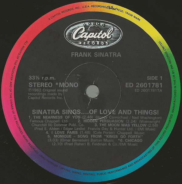 Frank Sinatra : Sinatra Sings...Of Love And Things (LP, Comp, Mono, RM)