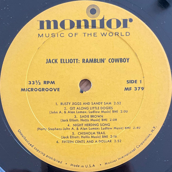 Ramblin' Jack Elliott : Jack Elliott:  Ramblin' Cowboy (LP, Album, Mono)