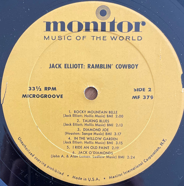 Ramblin' Jack Elliott : Jack Elliott:  Ramblin' Cowboy (LP, Album, Mono)