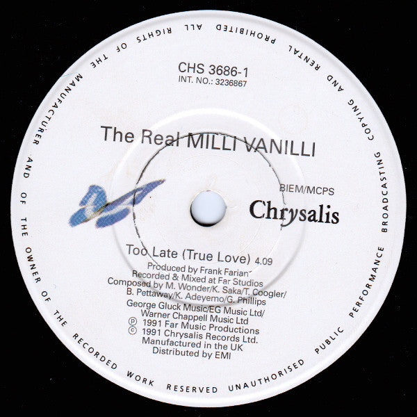 The Real Milli Vanilli : Too Late (True Love) (7", Single)