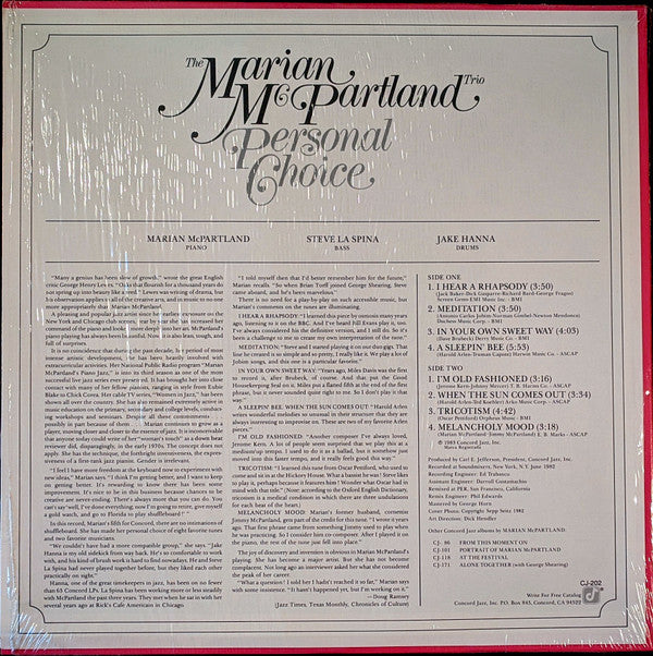 Marian McPartland Trio : Personal Choice (LP, Album)