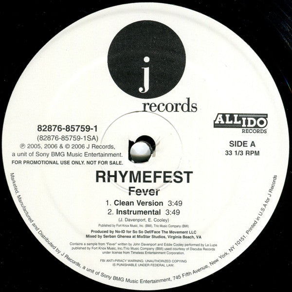 Rhymefest : Fever (12", Single, Promo)