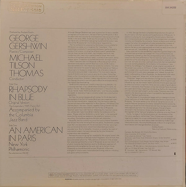 George Gershwin Accompanied By Michael Tilson Thomas Conducting The Columbia Jazz Band : Rhapsody In Blue (The 1925 Piano Roll) (LP, Album, Quad, Ter)