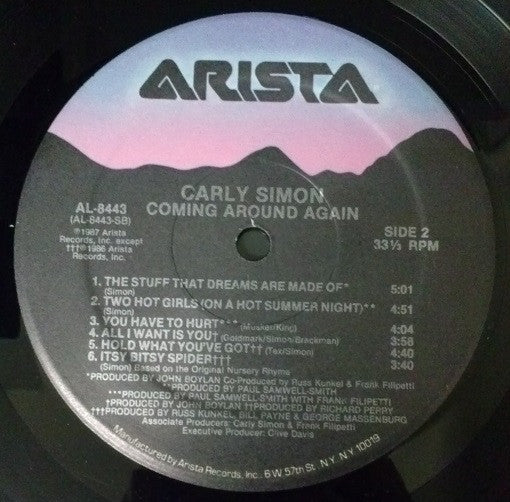 Carly Simon : Coming Around Again (LP, Album, All)