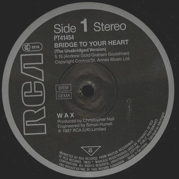 Wax (6) : Bridge To Your Heart (12", Maxi)