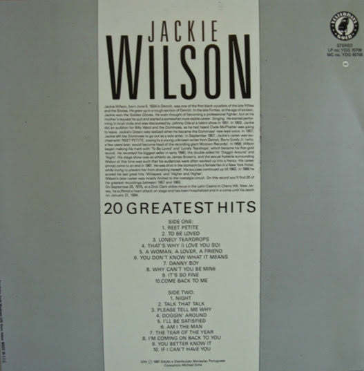 Jackie Wilson : 20 Greatest Hits (LP, Comp)