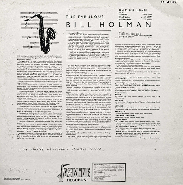 Bill Holman : The Fabulous Bill Holman  (LP, Album, Mono, RE)