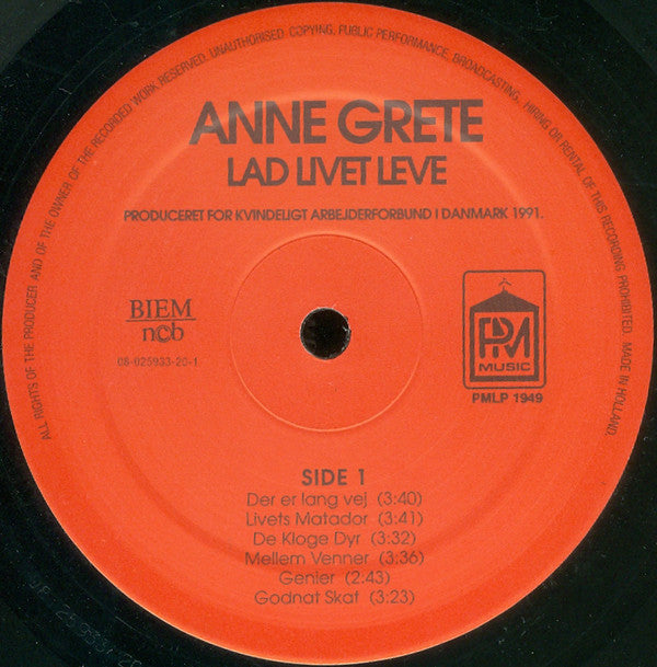 Anne Grete : Lad Livet Leve (LP, Album)