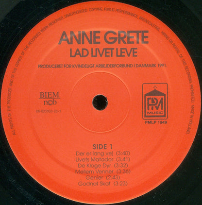 Anne Grete : Lad Livet Leve (LP, Album)