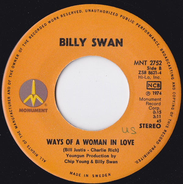 Billy Swan : I Can Help / Ways Of A Woman In Love (7", Single)