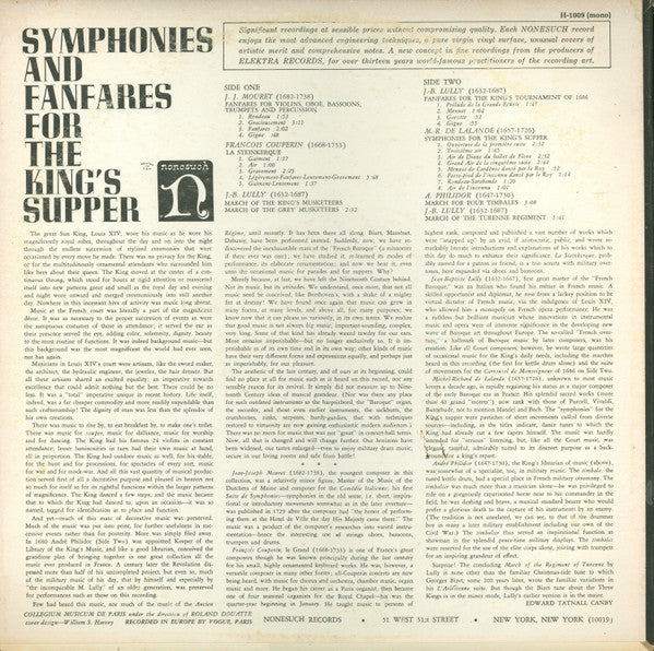 Collegium Musicum De Paris, Roland Douatte : Symphonies And Fanfares For The King's Supper (LP, Mono)