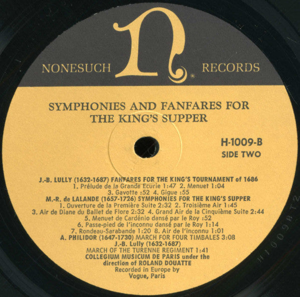 Collegium Musicum De Paris, Roland Douatte : Symphonies And Fanfares For The King's Supper (LP, Mono)