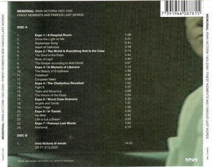 Irma Victoria : Memorial: Irma Victoria 1923-2000 Finest Moments And Famous Last Words (2xCD, Comp)