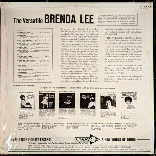 Brenda Lee : The Versatile Brenda Lee (LP, Mono)