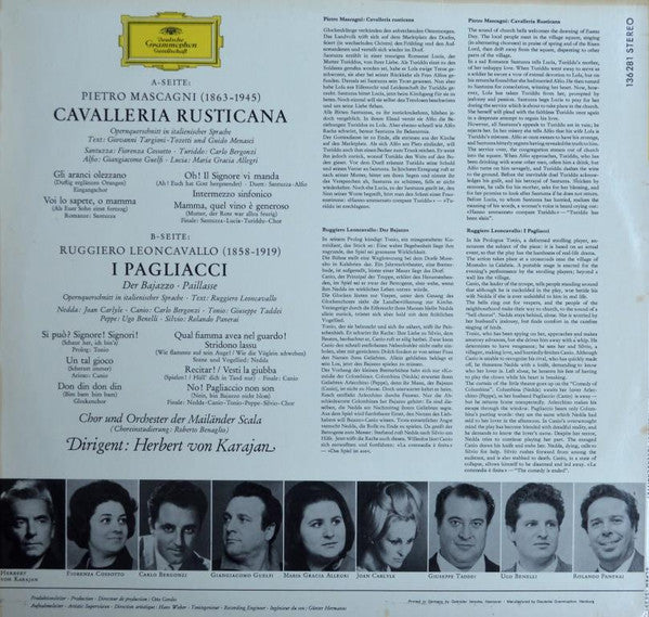 Pietro Mascagni - Ruggiero Leoncavallo, Herbert von Karajan : Cavalleria Rusticana / I Pagliacci (LP)