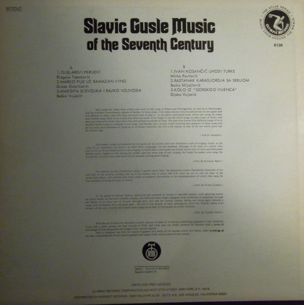 Various : Slavic Gusle Music Of The Seventh Century (LP)