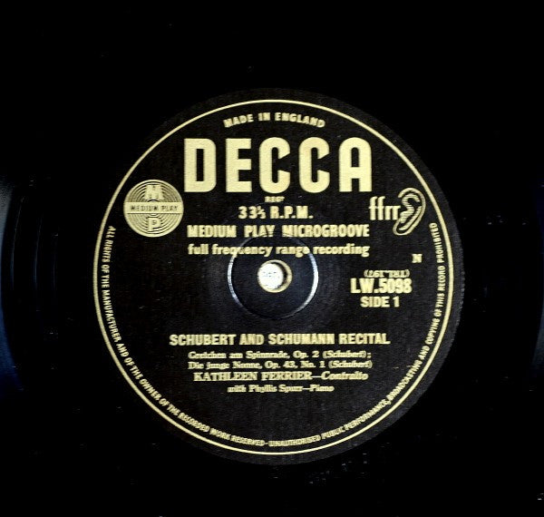 Kathleen Ferrier : Schubert & Schumann Recital (10")