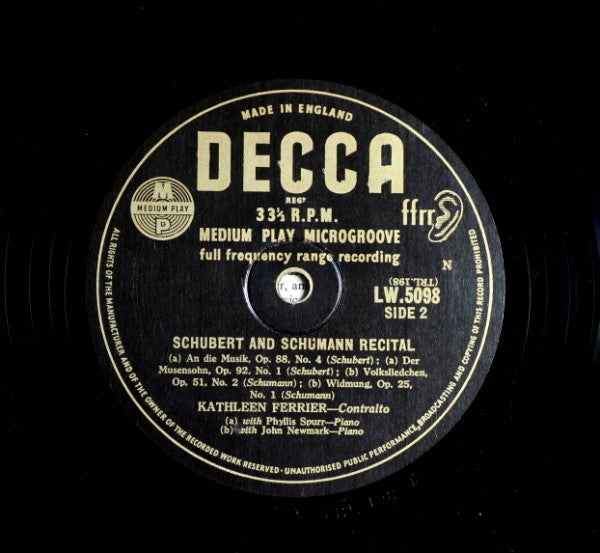 Kathleen Ferrier : Schubert & Schumann Recital (10")