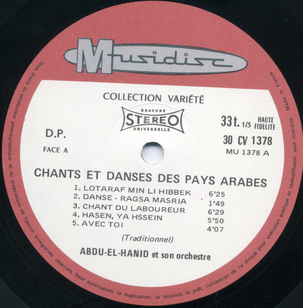 Abdu-El-Hanid And His Orchestra : Chants Et Danses Des Pays Arabes (LP, RE)